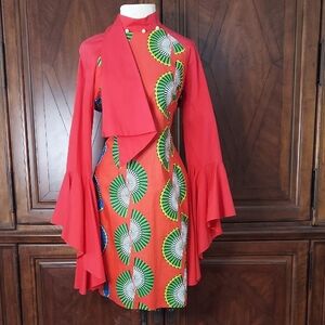 Vibrant Red and Green Midi Dress